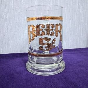 Vintage Culver Glass Beer Mug Stein 22k Gold Embossed Letters Beer 5 Cents Bar